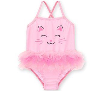 Baby Girls Healthtex Kitty Cat 1 Piece Tutu Swimsuit Size 3/6 12 18 Months NWT